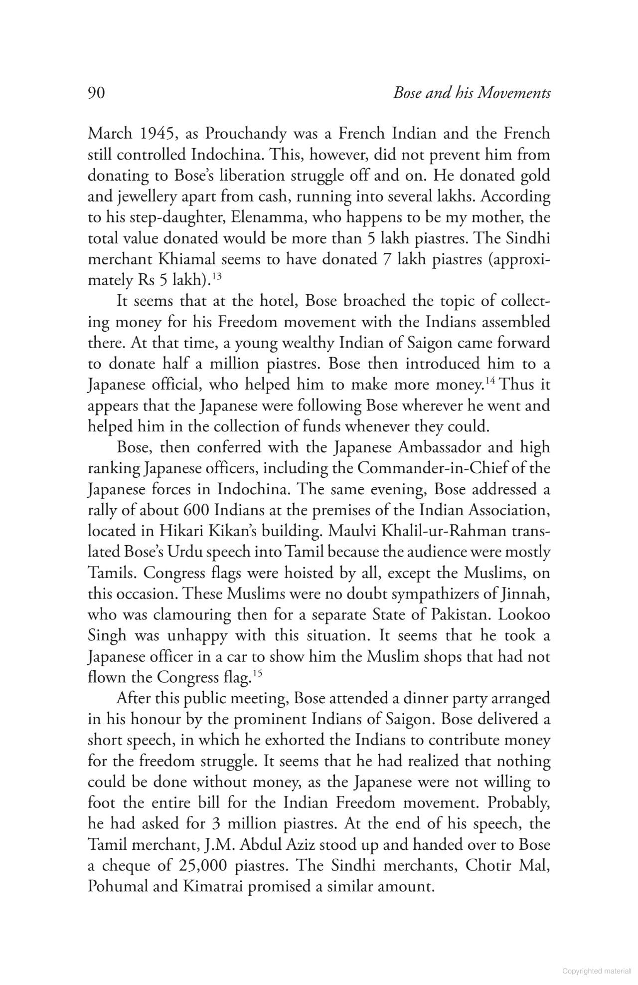 Page 90 - Bose and His Movements - Pohumal named funding Bose in Saigon 1945