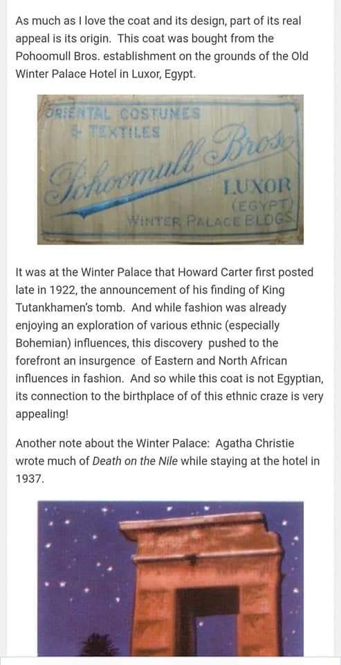 Blog post about the coat and its Pohoomull Bros label