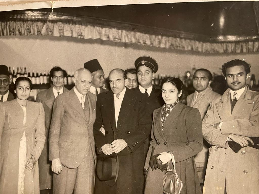 Padma and Harkishin Pohoomull with Prime Minister Jawaharlal Nehru in Egypt