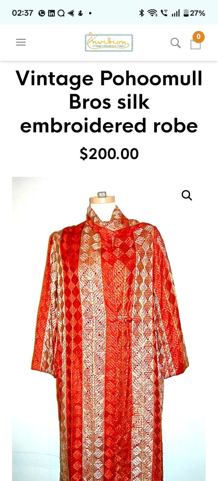 Vintage Pohoomull Bros silk embroidered robe